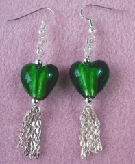 Tasselled Heart Earrings - Green Tasselled Heart Earrings - Green